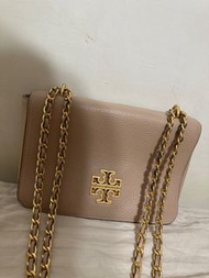 TORY BURCH BRITTEN粉色大鏤空LOGO皮革鏈袋肩背包