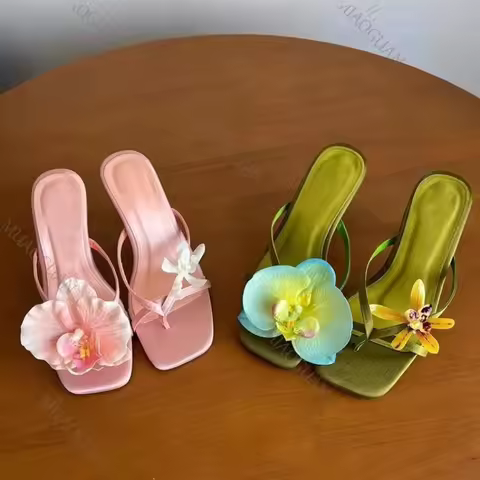 Women's Sandals Decorations Flower Shoes Beach Vacation Style Removable Butterfly Orchid Slippers Sw