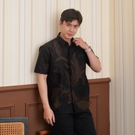 Enzy Batik Essential Kemeja Batik Pria Adinata Lengan Pendek - Black