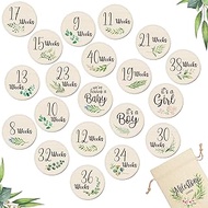 18 Pcs Wooden Pregnancy Week Signs for 8-40 Weeks Pregnancy Milestone Tracker Discs Neutral Baby Ann