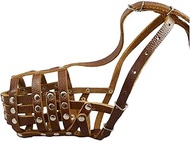 Secure Leather Mesh Basket Dog Muzzle #12 Brown - Doberman, Collie (Circumference 11.5", Snout Lengt