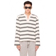 V-neck long-sleeved T-shirt - BEUTER STRIPED ELBOW PATCH SWEATER - WHITE