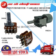 4 PIN 2 GANG POTENTIOMETER / VR SWITCH 20MM SHAFT / VARIABLE RESISTOR WITH MOTOR - B 50K / 100K / 50