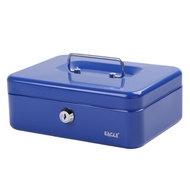 EAGLE - 小型金庫手提錢箱保險箱連鎖匙/出納零售收銀文件首飾收納 (藍色)