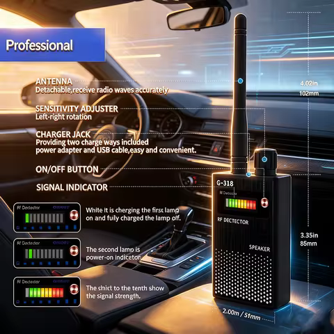 Professional G318 Anti Spy Wireless RF Signal Detector, Hidden Camera Finder, GPS Locator Tracker, G