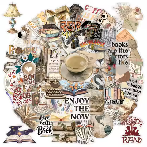 50pcs Retro Book Stickers for Kindle, Bookish Reading Stickers Pack for Notebook Water Bottle Laptop