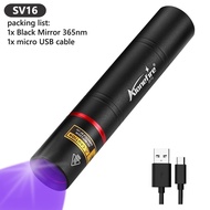 Alonefire SV16 365nm 5W UV flashlight with LED black mirror can be recharged for fluorescent detecti