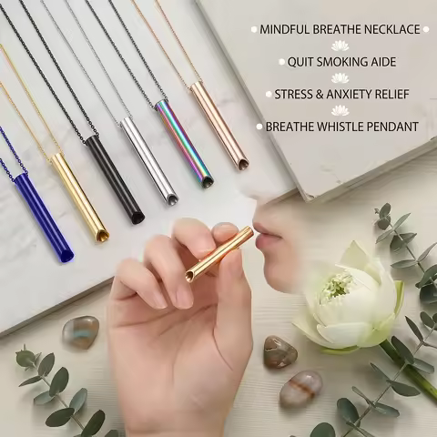 528Hz Meditation Breathing Necklace Stainless Steel Mindful Breathing Whistle for Anxiety & Stress R
