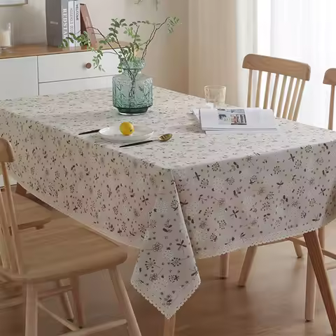 Bloom Table Cover with Lace,Customizable Blending Flower Tablecloth,for Home Kitchen Dinning Tea Cof