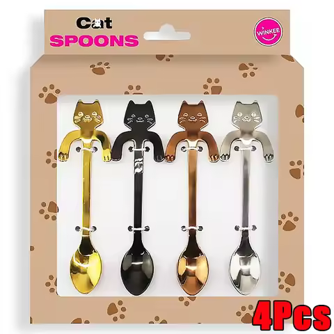 1/4Pcs Stainless Steel Coffee Spoon Mini Cat Shape Teaspoon Dessert Ice Cream Spoon Snack Scoop For