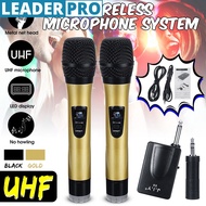 2 Channels Wireless Handheld Microphone Studio Dual UHF Dynamic Mic with 3.5mm Receiver For Karaoke System Computer