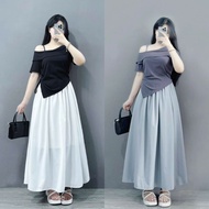 Set Off Shoulder Top and Big Size Skirt for Women 60-95kg Waist Concealer Suitable for Going Out to 