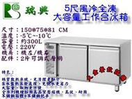 大金餐飲設備~瑞興5尺風冷全凍工作台冰箱/大容量全冷凍不銹鋼冰箱/桌下型全凍工作台冰箱/臥式冷凍工作台冰箱/350L