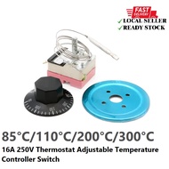16A 250V Thermostat Adjustable Temperature Controller Switch - 85°C/110°C/200°C/300°C
