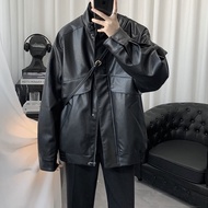 Jaket Bergaya Kulit PU mewah untuk Lelaki 2023 Jaket Kulit Motosikal Baharu Parka Musim Bunga dan Mu