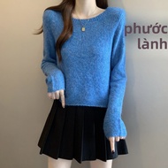 RUIHUAN | Áo Sweater Len Cashmere Màu Caramel cho Phụ Nữ Mùa Thu Sớm 2025