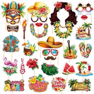 Hawaiian Party Photo Booth Props Kit - 30 PCS Tropical Glasses, Aloha Masks & Palm Tree Cutouts with