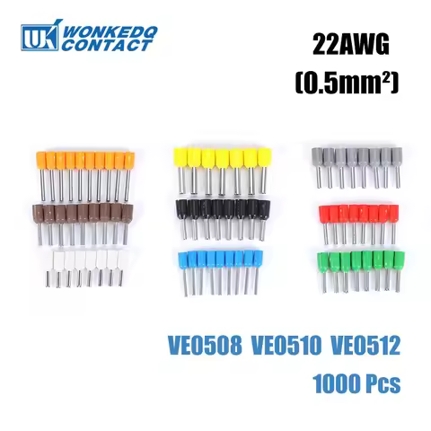 Tubular Crimp Terminal 1000Pcs 0.5mm² 22AWG Red Copper E0508 E0510 E0512 VE Cold End Ferrule Insulat