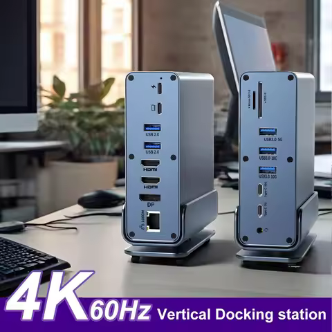 15 in 1 USB C Docking Station 4K HD Vertical Hub with Triple Monitor RJ45 1000M,USB 3.0/2.0,PD 3.0,S