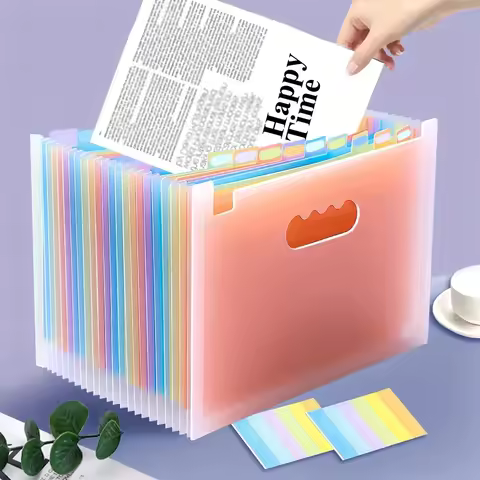 1PC 25-Pocket Expanding File Folder Multicolor Desktop Organizer A4 Letter Size Paper Document File 