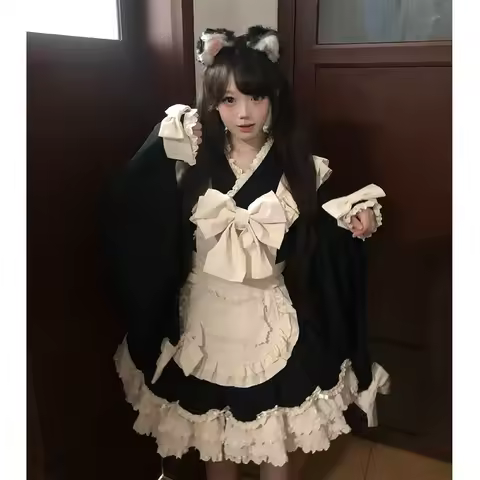 IMU Japanese Sweet Lolita Kawaii Elegant Dress Women Autumn Princess Y2k Bow Design Dresses Female F