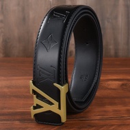 High-end Luxury LV Men's Fashion Genuine Leather Belt Embossed Design Pattern Premium Boutique Clothing Accessories