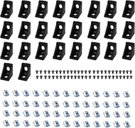 26Pcs 2020 Corner Brackets Set with 52Pcs M5 T Slot Nuts, 52Pcs M5x8mm Hex Socket Cap Screw and 2Pcs