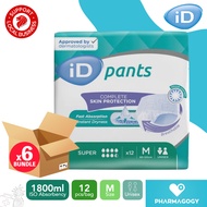 [6 pack] iD Pants Super, Medium (80-120cm), 12pce/bag iD Adult Diapers Adult Men Adult Women Diapers