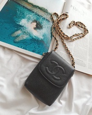 Vintage Chanel 中古黑色荔枝皮小卡包