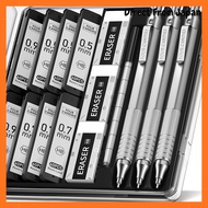 Four Candies 0.5&0.7&0.9mm Metal Mechanical Pencil Set with Case - 3 Pencils, 480 HB Leads, Includin