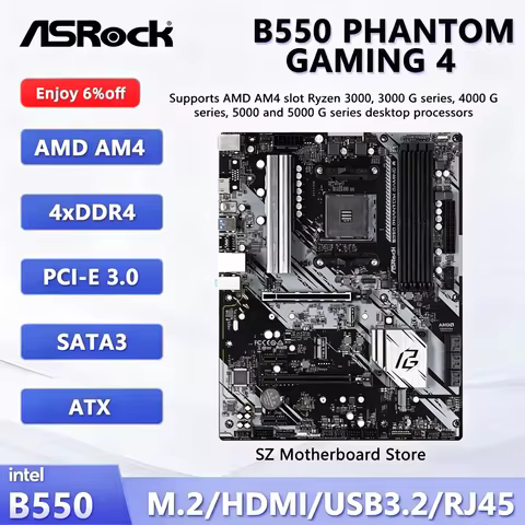 ASROCK B550 PHANTOM GAMING 4 AMD B550 Motherboard ATX For Socket AM4 AMD Ryzen 5600X 5800X 5900X 360