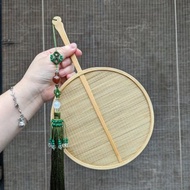 扇子竹簾小團扇漢服攝影道具加孔雀瑪瑙珠環流蘇吊飾