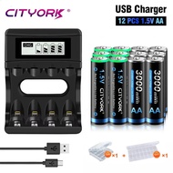 CITYORK 1.5V AA Li ion Rechargeable Battery 3000mWh 1.5 V AA Lithium ion Rechargeable Batteries With