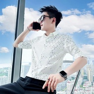 衬衣shirt夏季冰丝衬衫男潮牌短袖衬衣男款2024新款时尚高级薄款五分袖上衣新款26.5.13