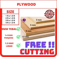 PLY WOOD SIZE - [9mm thickness ](1-4length x 1.5wide)ft Multipurpose Plywood Timber| Panel Papan Kayu Perabot Rak Papan