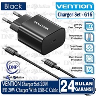 Vention G16 20W PD EU Charger Head Bundling USB Type C to C Cable 3A 60W 1M Braided Cable - BLACK