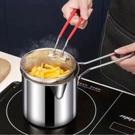 1200ml Stainless Steel Deep Fryer Set with Handle, Small Deep Fryer with Deep Filter Basket