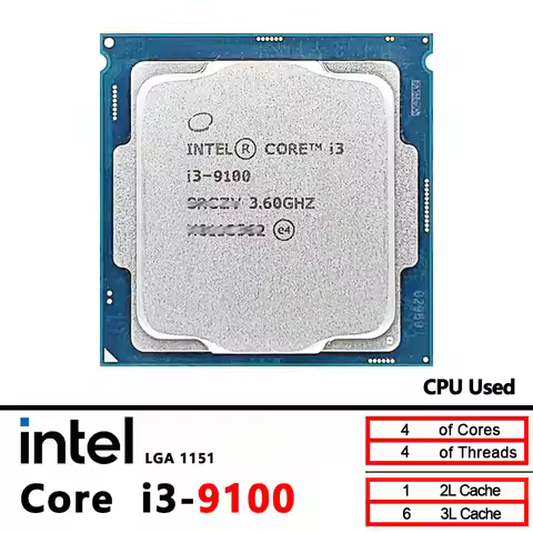 Intel Core i3-9100 i3 9100 3.6 GHz Quad-Core Quad-Thread CPU 65W 6M LGA 1151
