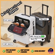 Beg Bagasi 20/26 Inch Luggage USB Mengecas Bagasi Pembukaan Depan Bagasi Penerbangan 360 ° Roda Univ