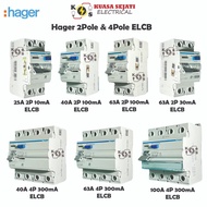 Hager RCCB / ELCB 25A / 40A / 63A / 100A 2P / 4P 10mA / 30mA  / 100mA / 300mA RCCB