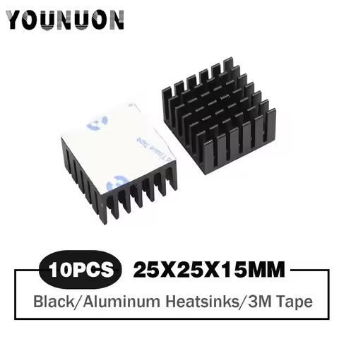 10 Pieces IC Chipset 25mm x 25mm x 15mm Chip Radiator Aluminum Heatsink Black