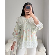 Eska Clothing - Flora Blouse Shirt Top Oversized Floral Balloon SleeveWanita