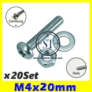 X20 Bolt Nut Set Ring M4 x 20mm (M4 4mm) Length 20mm JP 4x20 M4x20mm 4x20mm 4 x 20 4 x 20mm contents