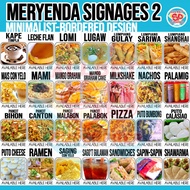 MERYENDA FOOD SIGNAGES 2 Kape Lomi Leche Flan Nachos Pansit Pizza Milkshake Ramen Saging Con Yelo