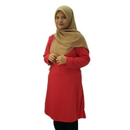 Muslimah Red T-shirt Plain Jersey Microfiber Ladies Long Sleeve Sport Baju Tshirt Merah Kosong Sukan