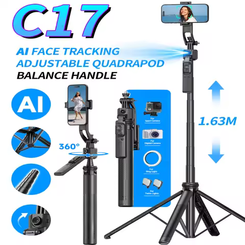 C17 Selfie Tripod for Cell Phone 360°Auto-Rotation AI Tracking Shooting Quadrapod with Remote Contro