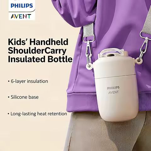 AVENT Children's Insulated Cup Detachable Strap Hand-held PP Straw Cup 350ML Stainless Steel Vacuum 