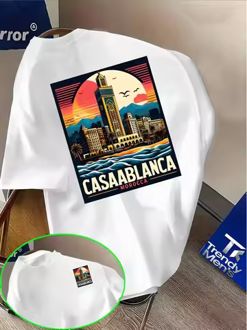Casablanca Aesthetic Architectural Graphic T-Shirt Men's Clothing Women's Summer Casual High-quality