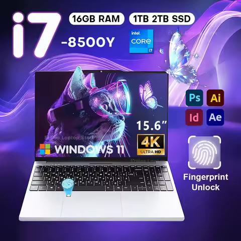 15.6"Notebook Intel Core i7 8500Y Laptop Windows 11 16GB RAM 1TB 2TB SSD Fingerprint Unlock PC Study