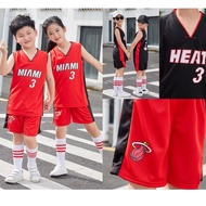 Kids Miami Heat No.3 Wade Basketball Jersey Set Boys Girls Tops&Shorts V-Neck Quick-Dry Sportswear
